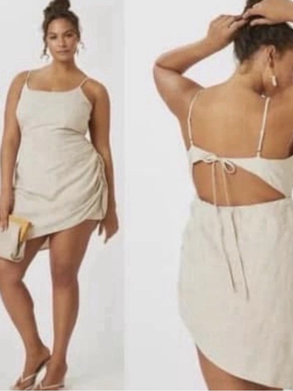 Anthropologie  Flat White 2x Linen Mini Dress Ruched Backless Linen